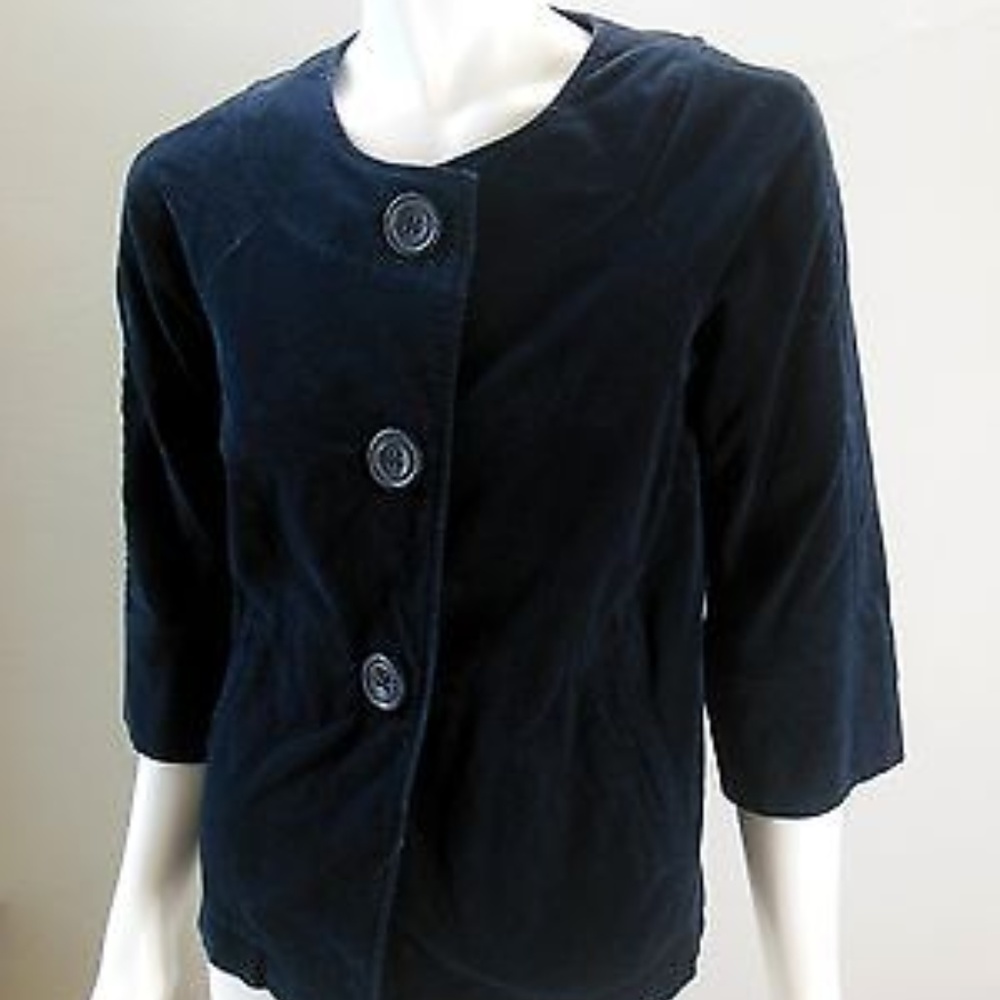 GAP Navy Velvet Cropped Swing Jacket 4